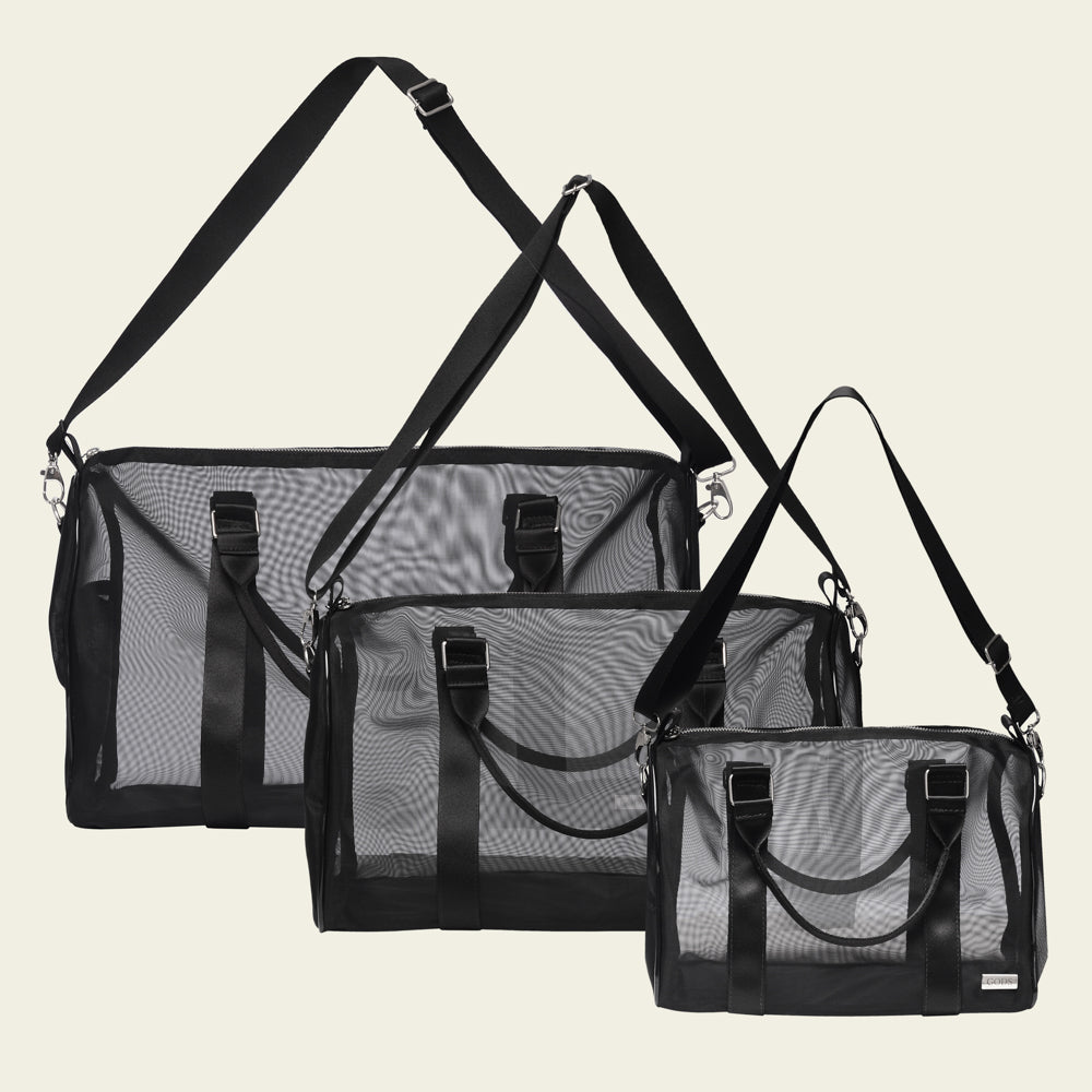 Kit Essencial de Bolsas em Tela Nylon Preta (P, M, G)