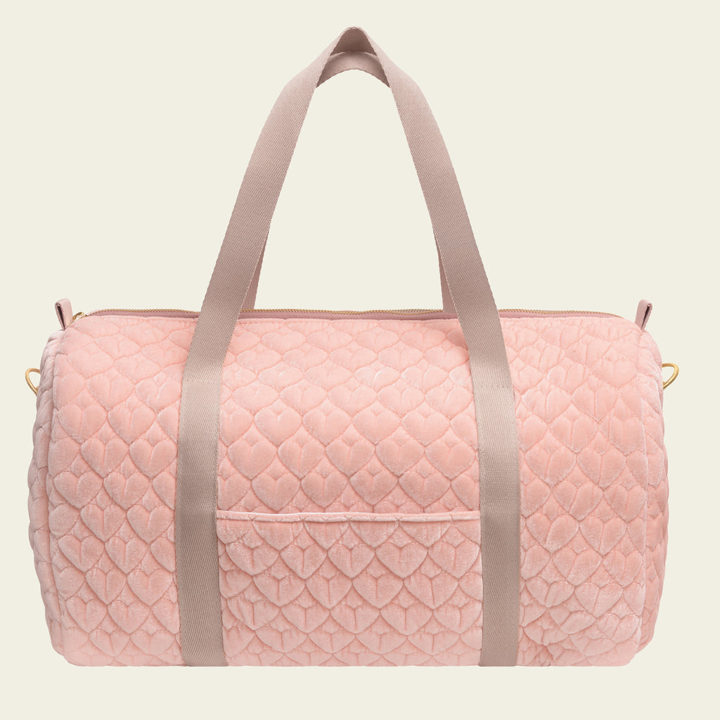 Kit Bolsa com Necessaires de Veludo Coração Matelado Rosa
