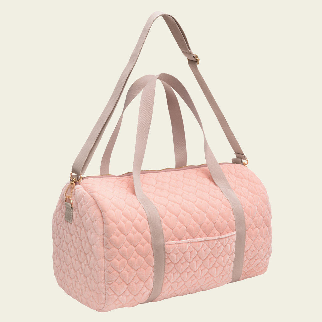 Kit Bolsa com Necessaires de Veludo Coração Matelado Rosa