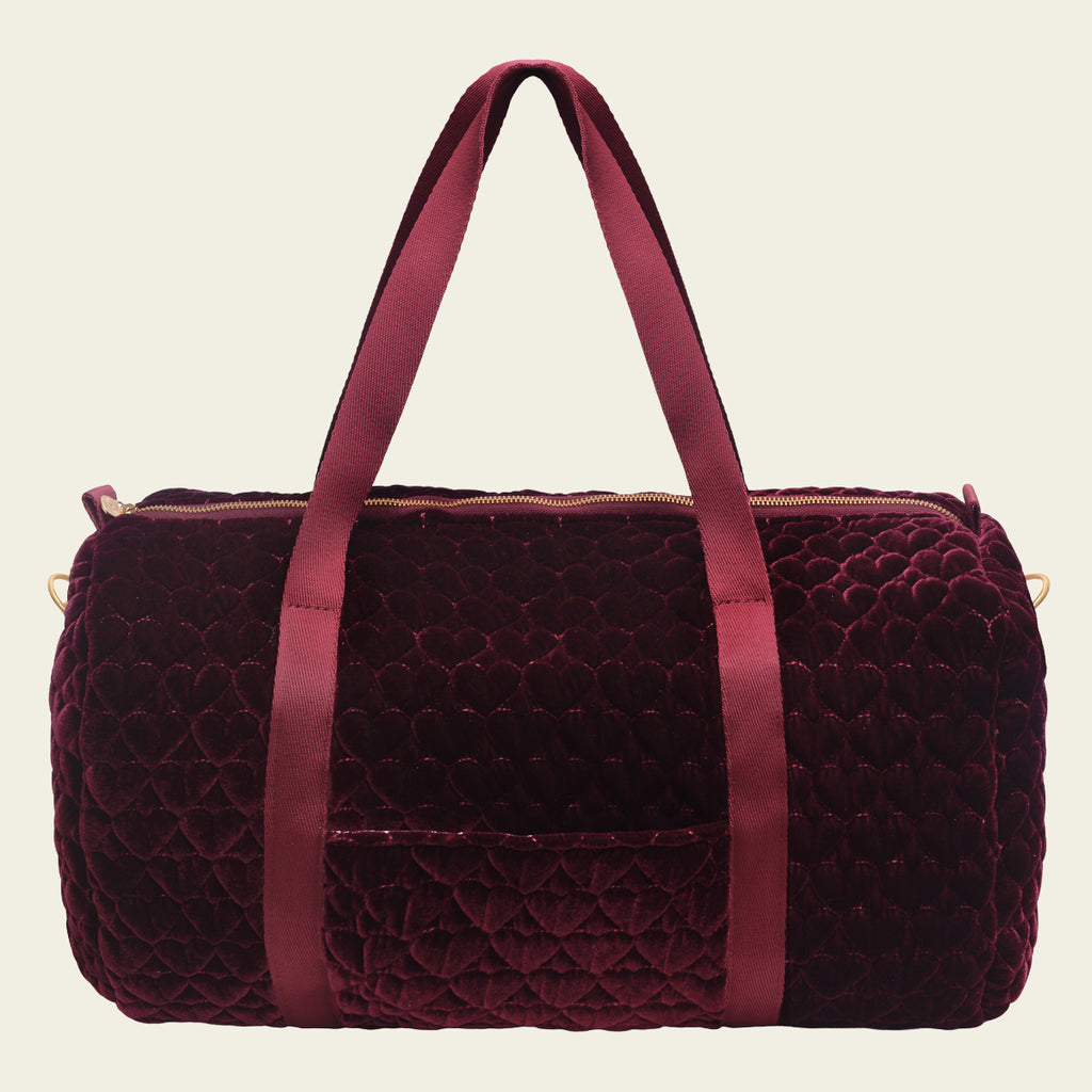 Kit Bolsa com Necessaires de Veludo Coração Matelado Vinho