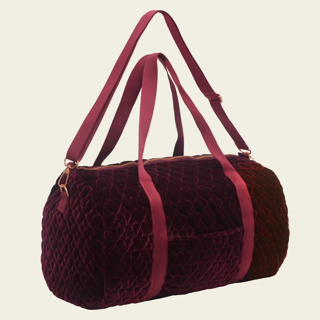 Kit Bolsa com Necessaires de Veludo Coração Matelado Vinho