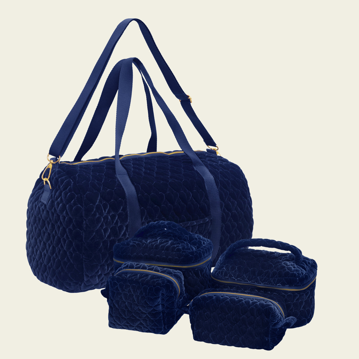 Kit Bolsa com Necessaires de Coração Matelado Azul Marinho
