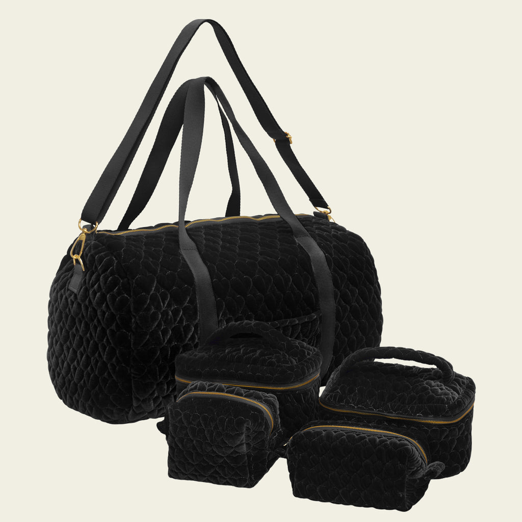 Kit Bolsas com Necessaire de Veludo Matelado Preta