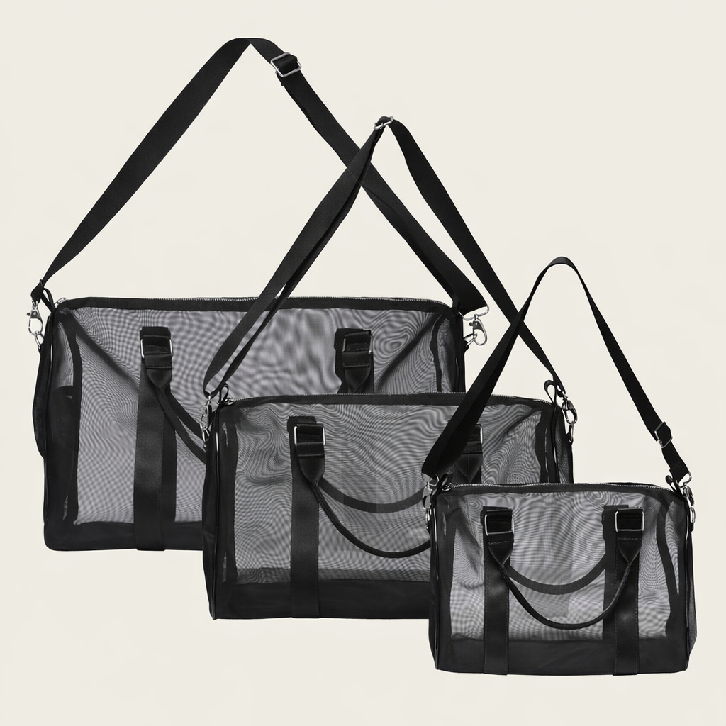 Kit Essencial de Bolsas em Tela Nylon Preta (P, M, G)